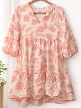Girls Pink Floral Tiered Cotton Dress